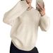 Women's Long Sleeve Knit Sweater - Casual Round Neck Pullover Top, Winter Solid Color Streetwear, Stretchy & Comfortable (Grey, Black, Beige)_ecoleips.com