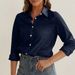 Women's Clothing Fashion Solid Color Long Sleeve Top Turn Down Collar Casual Loose Commuter Clothing_ecoleips.com