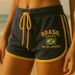Summer Women's Hot Pants Shorts Brazilian Embroidered Flag Letters World Cup Jersey Y2K Style by IFlytek_ecoleips.com
