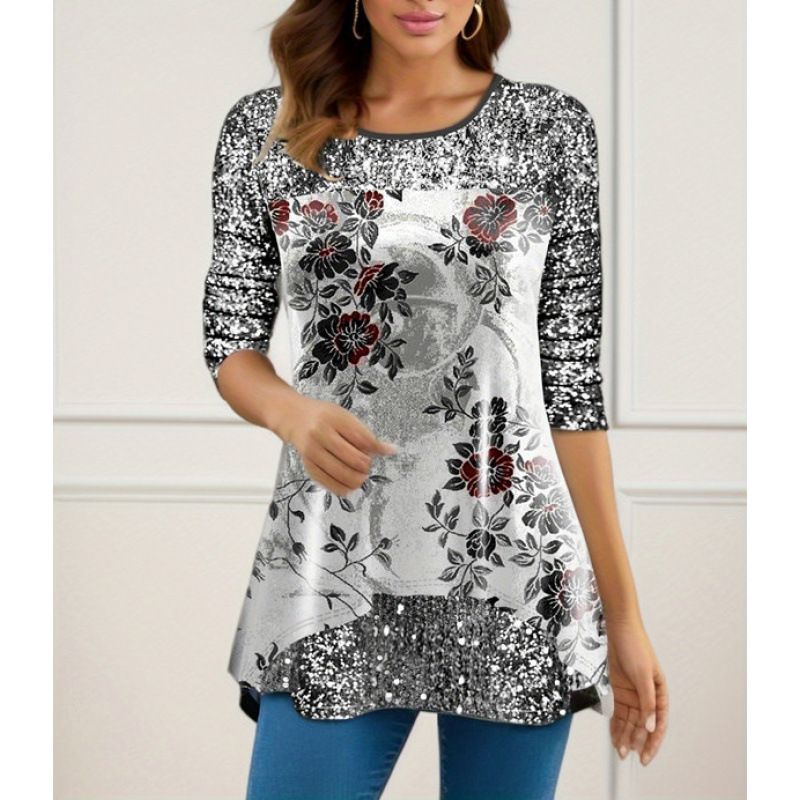 Women's Fashion Round Neck T-Shirt Printed Top For Autumn Winter Style_ecoleips.com