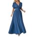 Women's Pleated Dress Solid Color Short Sleeve Long Skirt For Everyday Wear And Commuting Spring New Style Easy To Match_ecoleips.com