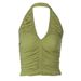 Summer Sexy Hot Girl Solid Color Deep V Halter Neck Backless Pleated Slim Fit Tank Top for European And American Women's Clothing New Arrival 2025_ecoleips.com