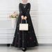 Muslim Women's Clothing Leaf Dot Print Spring And Autumn Long Sleeve Flared Dress Button Ethnic Style_ecoleips.com