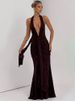Mozision Halter Deep V Neck Sexy Maxi Dress Women Gown Fashion Sleeveless Backless Draped Ruched Club Party Long Dress Female_ecoleips.com
