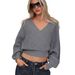 Women's Clothing Women's Slim Waist V-Neck Long Sleeve Knitted Sweater Casual Fashion Outerwear Innerwear For Autumn/Winter_ecoleips.com