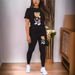 Women's Clothing Spandex Short Sleeve Casual Set, Cute Bear Print Lounge Two-Piece Outfit, Comfy Daily Wear Pajamas_ecoleips.com