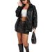 Women's PU Leather Jacket With Stand Collar, Long Sleeves, Side Pockets, Casual Windbreaker Coat In Solid Colors_ecoleips.com