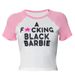 BLACK Summer New Style Color-Block Letter Print Round Neck Short Sleeve Cropped Women's T-Shirt_ecoleips.com