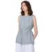 Mid-length Round-neck Pure Linen Women's Tank Top, High-end Old Money Style, Color-woven, Summer Tie-up, Loose_ecoleips.com