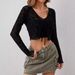 Women’S Sheer Mesh Long Sleeve Top With Front Tie Detail – Elegant V-Neck Blouse With Flocked Geometric Pattern (Black/Army Green, S-Xxl)_ecoleips.com