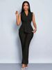 Women's Elegant Two-Piece Set V-Neck Sleeveless Top With Wide-Leg Palazzo Pants, Flowy Summer Outfit_ecoleips.com