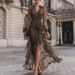 Leopard Print V-Neck Long Sleeve Dress for Women Slim Waist Ruffle Detail European American Style Design Women's Fashion_ecoleips.com