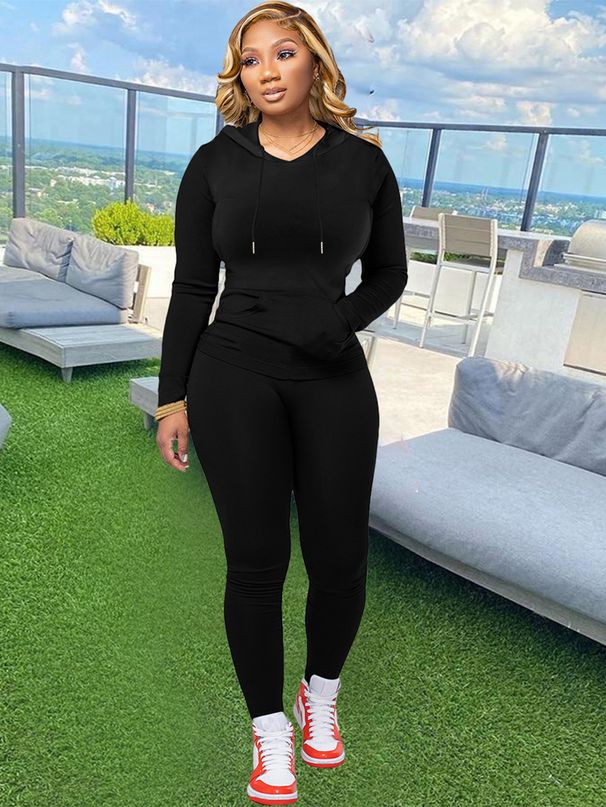 Women's Clothing Women's Fashion Loose Velvet Hooded Long Sleeves Large Pocket Zipper Straight Pants Suit_ecoleips.com