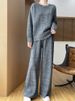 Women's Autumn-Winter Two-Piece : Australian Wool Round-Neck Loose Stylish Sweater And Straight-Leg Pants Thick Knit_ecoleips.com