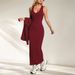 Voya Women's High-end Solid Color Temperament Commuting Light Mature Style Knitted Suspender Dress Two-piece Set_ecoleips.com
