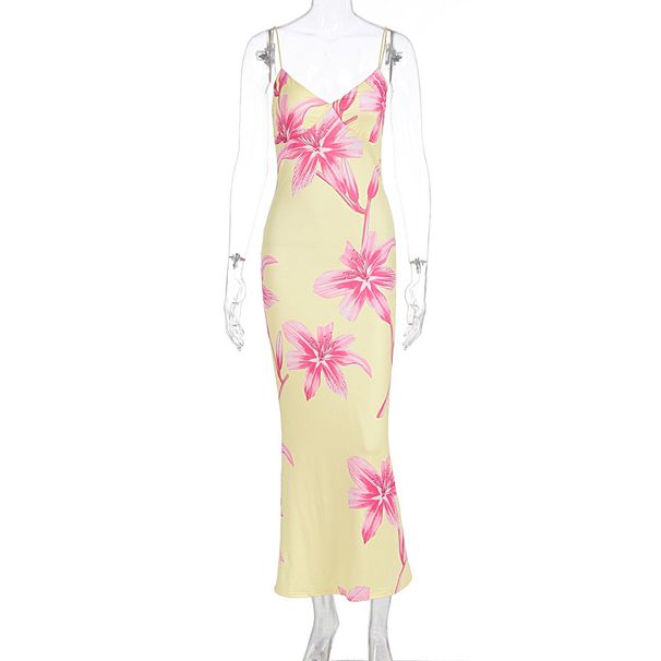 Sexy Fashion Printed Suspender V Neck Backless Slimming Bodycon Dress Casual Summer Party Beach Vacation Women Slip Dress_ecoleips.com