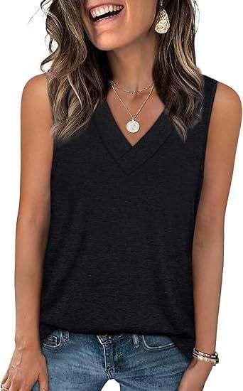 Women's Clothing V Neck Casual Loose Summer New Solid Color Vest Sleeveless Shirt_ecoleips.com
