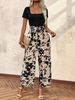 Women's Clothing Fashion Jumpsuit Printed Tie Waist Straight Leg In Stock_ecoleips.com