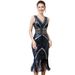 Women's Clothing sexy sequined deep V-neck dance host performance dress cocktail party sleeveless mesh dress_ecoleips.com