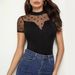 Sexy Mesh Patchwork Stand Collar T-Shirt Short Sleeve Slimming Top For Women Fashionable And Fitted_ecoleips.com