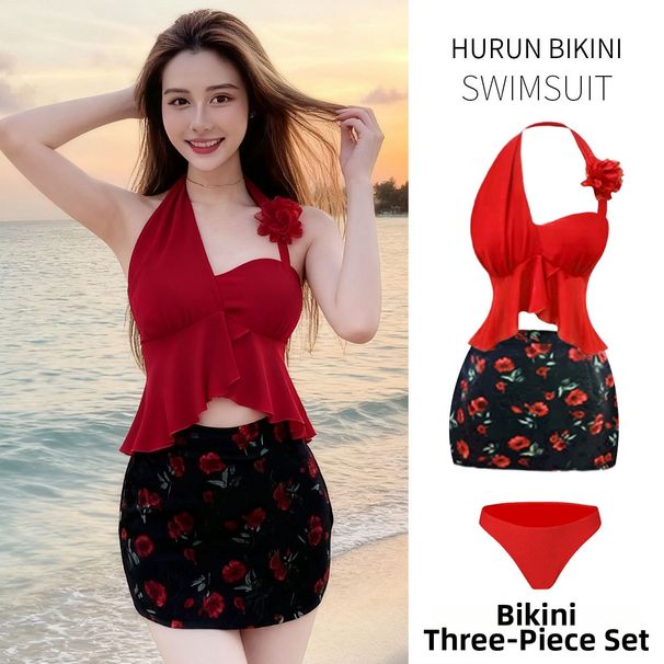 Women's Two Piece Swimsuit Bikini Set Brightening Floral Print For Vacation Three Piece Collection_ecoleips.com
