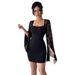 European And American Cross-border 2026 Autumn New Style Bell-sleeve Slit Solid Color Lace Splicing Square-neck_ecoleips.com