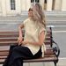 Women's Clothing Women's Sleeveless Sweater Vest Simple Design Contrast Color Bow Tie Top_ecoleips.com