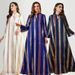 Women's Clothing Embroidered Metallic Stripe Kaftan Dress – Modest Long Sleeve Maxi With Stand Collar & Sequins (S-XL, Elegant Colors)_ecoleips.com