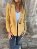 Women's Autumn Winter Wool Blend Buttoned Blazer Jacket - Slim Fit Office Casual Coat With Notch Lapel & Real Pockets_ecoleips.com