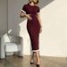Ruffle Color Blocked Short Sleeved Knitted Dress Summer O-neck Wrap Hip Commuting Dress Casual Pit Stripe Women's Long Dresses_ecoleips.com
