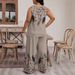 Women's Daisy Sequin Stripe Feather Print Sleeveless Top And Wide Leg Pants Set Fashionable Casual Trendy Spring/Summer Outfit_ecoleips.com