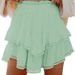 Aria Basics Aria Basics European And American Women's Elegant Ruffled Mini Skirt, Tennis Summer Shorts, Solid Color With Lace Trim_ecoleips.com