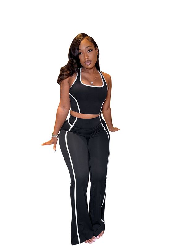 TW871 Color Block Fitness Yoga Suit Women's High-Waisted Two-Piece Casual Sports Vest Fashion European American Style_ecoleips.com