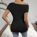Women's Clothing Spring And Summer Pleated Oblique Collar V Neck Sexy Tops Women's Short Sleeved T Shirt_ecoleips.com