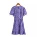 L24131-24 Early Spring New European And American Style Sweet Purple Floral V-Neck Short Sleeve Casual Dress For Girls_ecoleips.com