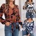Real Shot Of 2026 Spring-summer Casual Color-block Floral Lantern Sleeve Tie Chiffon Blouse, Cross-border Women's_ecoleips.com