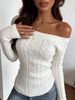 Women's Off-the-Shoulder Cable Knit Sweater Long Sleeve Slim Fit Fashionable Trendy Style Trade Pullovers_ecoleips.com