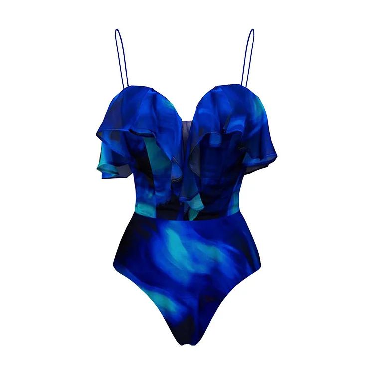 Women's Ruffled One Piece Swimsuit European American Style For Beach Vacation_ecoleips.com