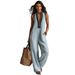 Women's Simple Linen Blend Jumpsuit Sleeveless Zipper Stand up Collar European American Style 2026 Cross Border Fashion_ecoleips.com