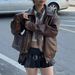 Women's Clothing Retro Motorcycle Leather Jacket Temperament Red Plus Size Available New_ecoleips.com