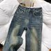 Women's Clothing Hot Diamond Flared Jeans For Women Spring Retro Washed Distressed Pants High Waist Slim Fit Flared Floor Length Trousers_ecoleips.com