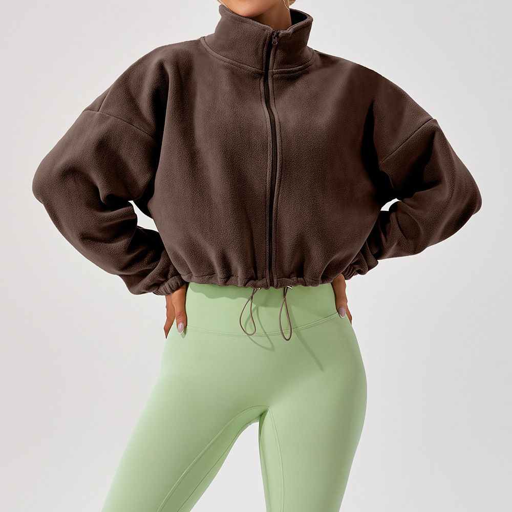 Women's Clothing Outdoor Sherpa Sports Coat For Women With Stand Up Collar Loose Velvet Warm Running Casual Short Coat_ecoleips.com