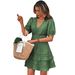 2026 European And American Fashionable V-Neck Lace-Up Waist Hollow Bubble Short-Sleeve Dress_ecoleips.com