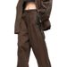 Women's Clothing Elastic Waist Stitching Sports Pants Retro Street High Waist Loose Straight Wide Leg Pants_ecoleips.com