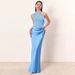 Summer Sexy Sleeveless Pleated Long Skirt for Women European American Style Oblique Shoulder Slim Fit Hip Dress_ecoleips.com