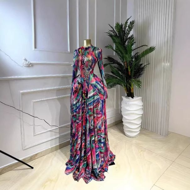 In Stock 2026 Cross-border INS European And American Women's Long-sleeve Mesh Sexy Tie-dye Printed Long Dress Gown_ecoleips.com