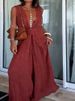Simple Solid Color Lace Up Waist Women's Jumpsuit Casual Pleated Design Beach Rompers Summer Deep V Sleeveless Loose Playsuit_ecoleips.com