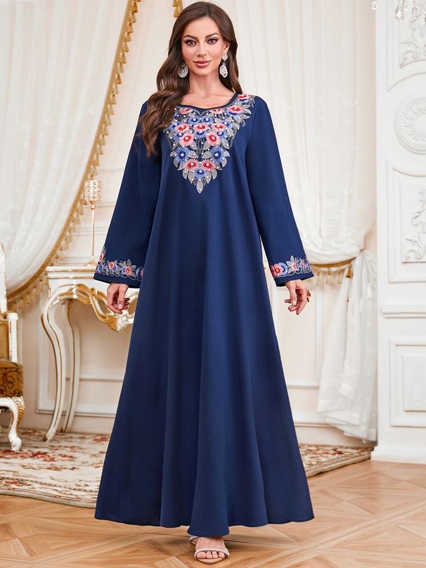 Elegant Floral Beaded Long Robe for Women Embroidered Ethnic Style Dress with Loose Fitting Long Sleeves New Cross Border Foreign Trade Formal Wear_ecoleips.com
