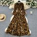 Women's Clothing High End Leopard Print Puff Sleeve Dress For Women Summer Belt Slim Diamond Design Hot Girl Long Skirt_ecoleips.com