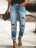 Women's Clothing Casual Washed Hole Straight Street Style Non Stretch Jeans_ecoleips.com